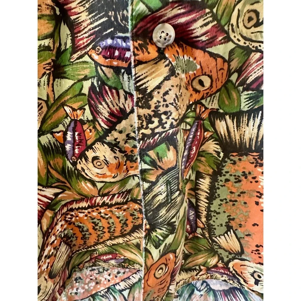 Vtg 90s Banana Republic Safari &‎ Travel Clothing Co Fish Button Up Sz M Cotton
